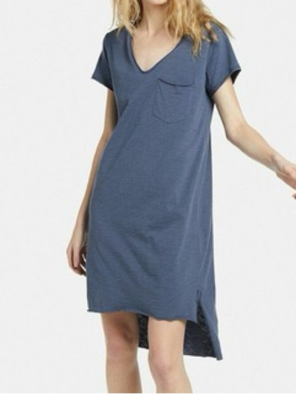 34N 118W Anthropologie HELENA V-Neck Relaxed Navy Blue Cupro Blend T-Shirt Dress
